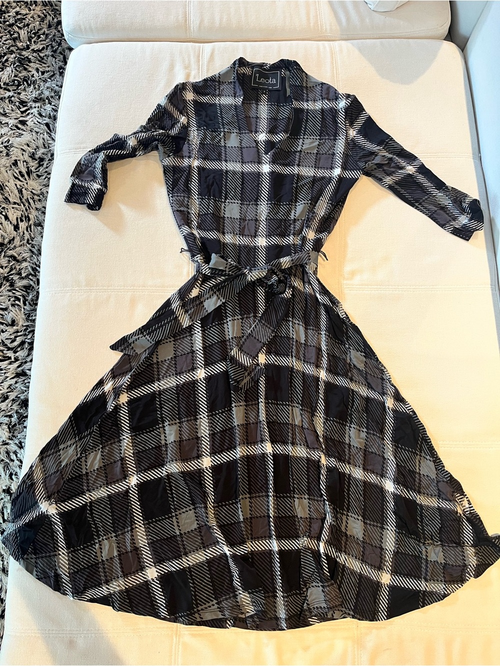 Leota Black & Gray Plaid Tie-Waist Midi Dress